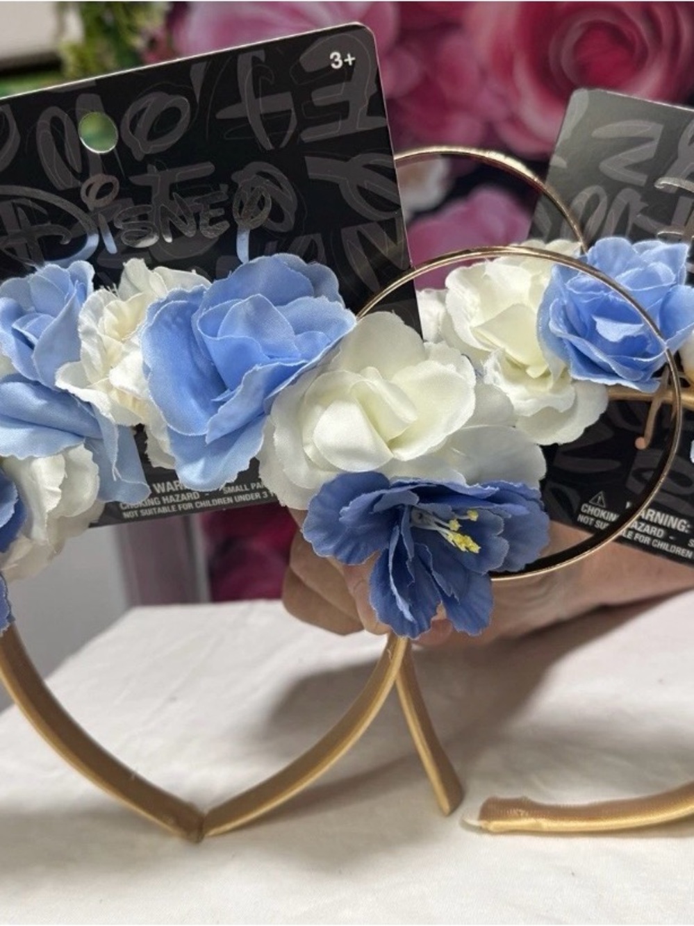 2pk Disney Blue and White Floral Headband with Gold-Tone Band